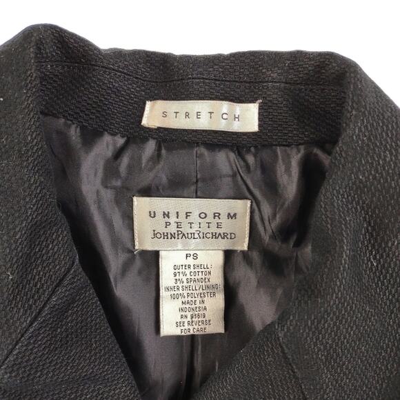 John Paul Richard Women's S Textured Cotton Black Trench Pea Coat Uniform Petite - Picture 2 of 6